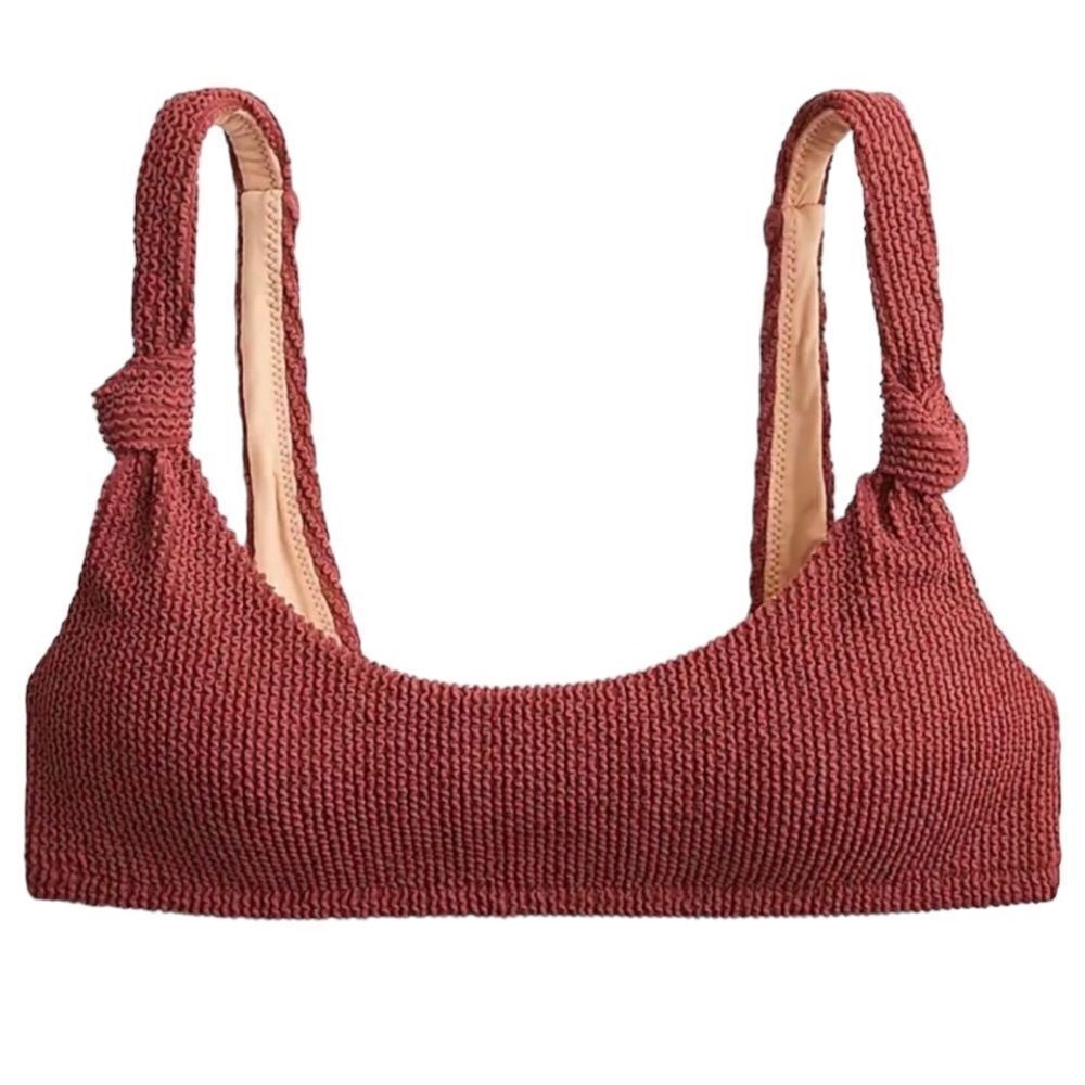 J Crew Chimney Red Brown Scrunchie Knotted Scoop Neck Bikini Top Sz XXL NWT